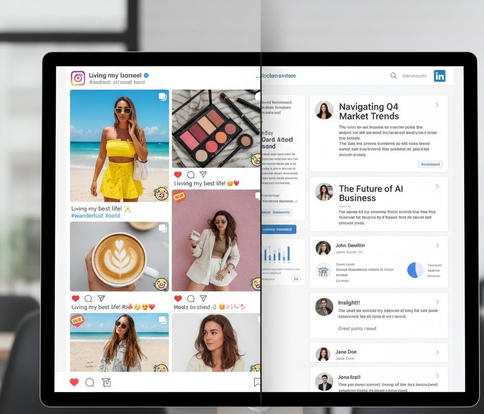 Comparison of Instagram’s visual storytelling and LinkedIn’s professional content approach