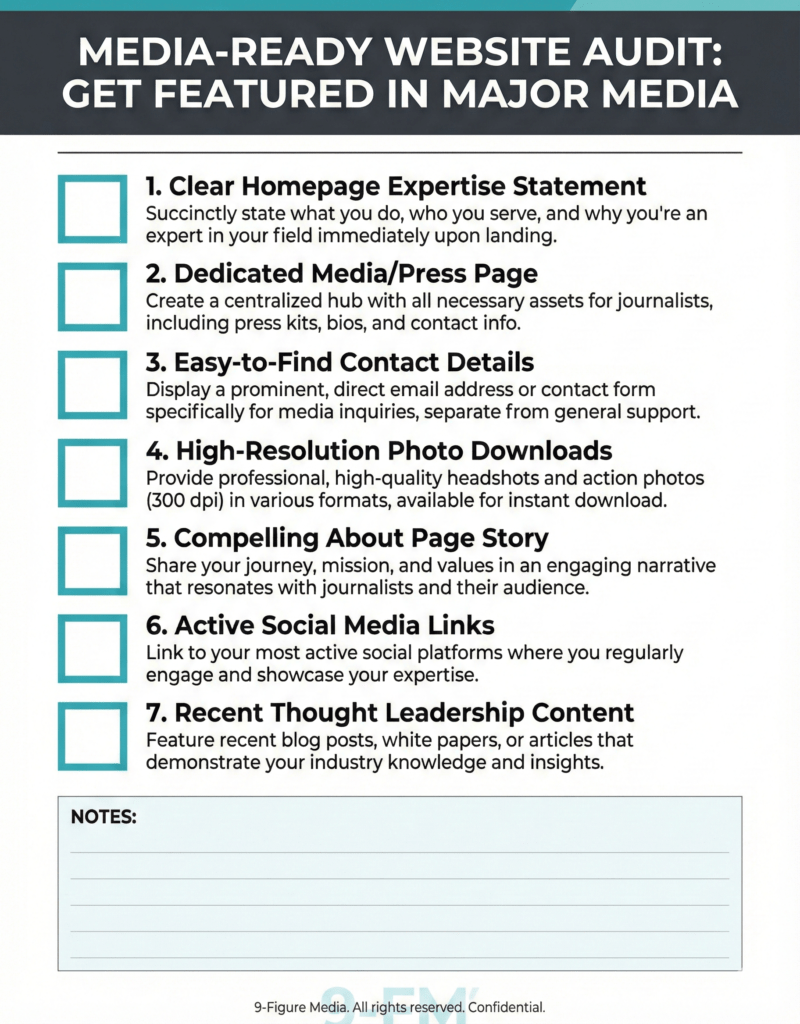How to get featured in major media: 7-point website audit checklist for entrepreneurs seeking media coverage