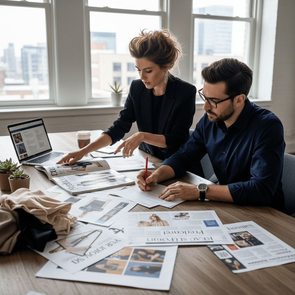 PR strategist and founder collaborating on a media strategy to secure top-tier press coverage