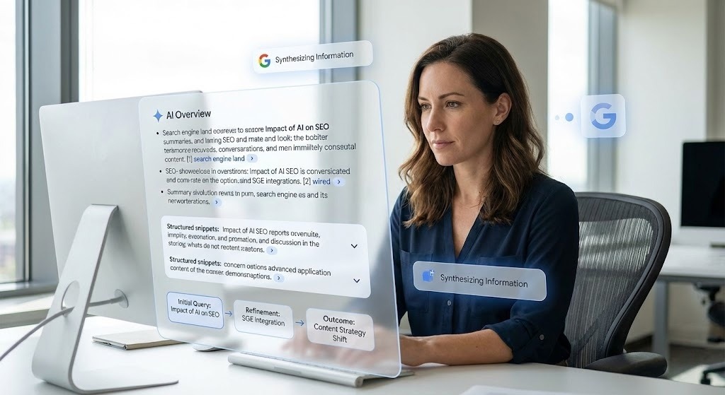 Visual representation of Google AI Overviews transforming how brands appear in AI search results