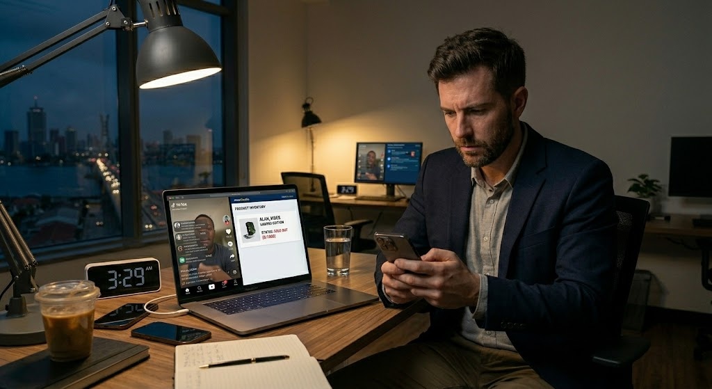 Startup founder messaging a creator while a viral video drives rapid product sales