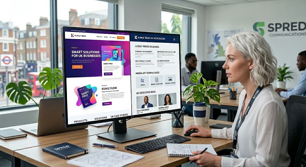 Comparison between standard business website and structured digital newsroom PR hub